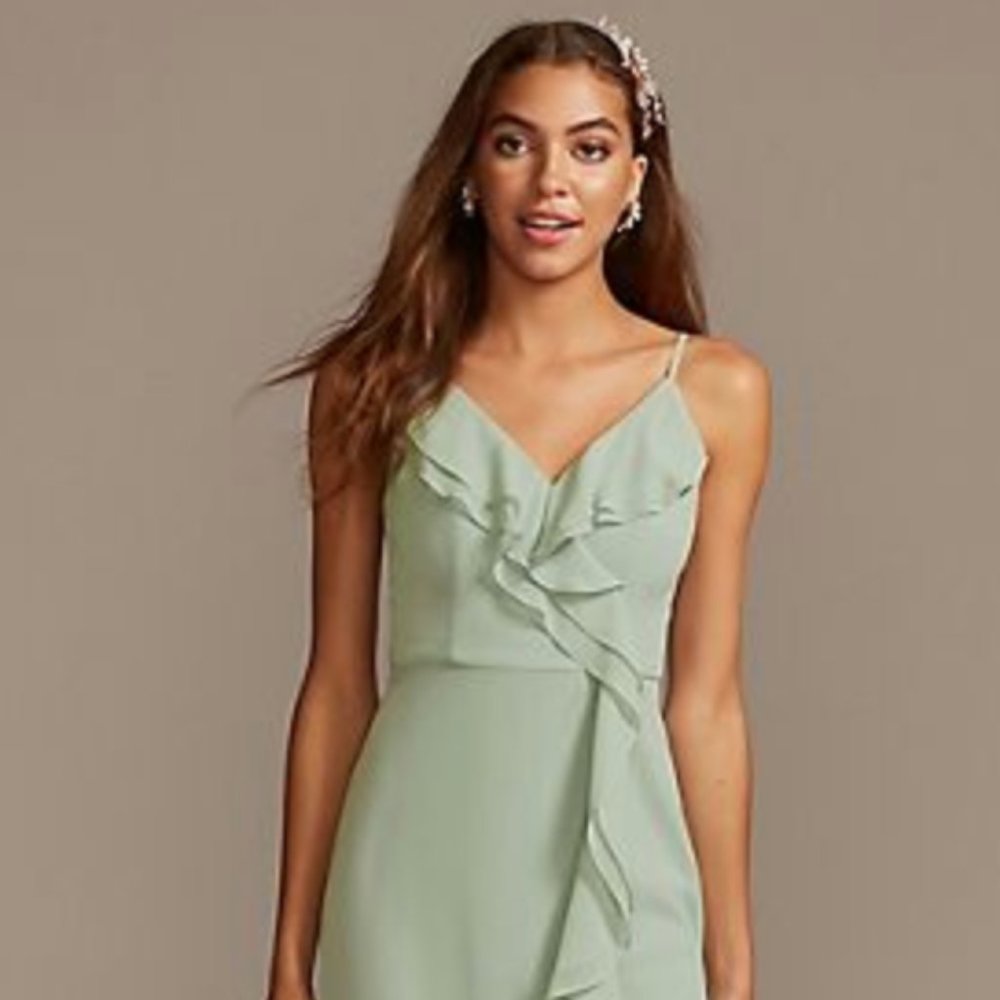 Ruffle Spaghetti Strap Chiffon Dress-Dusty Sage